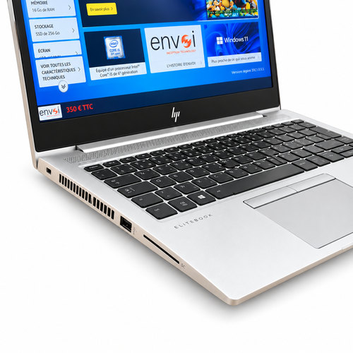 Ordinateur portable HP EliteBook 830 G5, vue complémentaire sur fond blanc